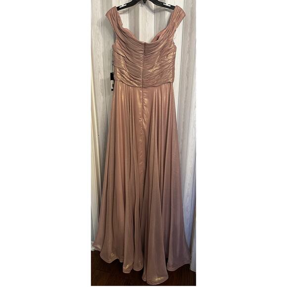 NWT La Femme Iridescent Off the Shoulder Chiffon Gown sz 14 - Picture 6 of 9